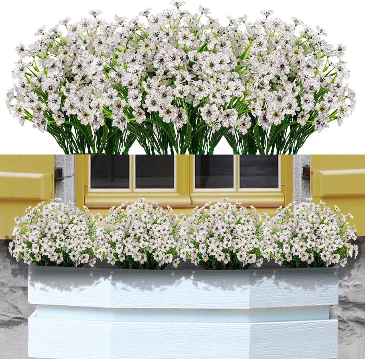 21 Bundles Artificial Flowers Outdoor UV Resistant Silk Flowers (White) 20"D x 20"W x 14"H